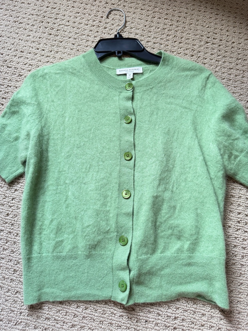 Banana Republic Light Green Short-Sleeve Cashmere Cardigan